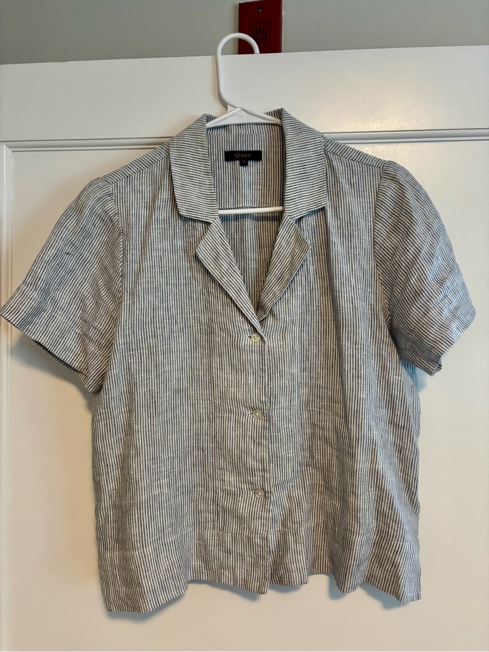 Quince Blue Striped Short-Sleeve Button-Down Shirt